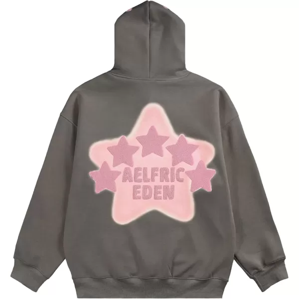 Aelfric Eden Womens Graphic Hoodies Pink Star Print Hoodie Unisex Oversized Hoodies Long Sleeve Pocket PulloverGrey