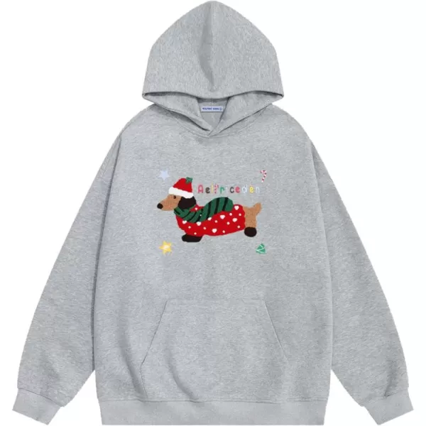 Aelfric Eden Cartoon Dog Hoodie Cute Hooded Sweatshirt Long Sleeve Pullover Oversized Hoodies 2024 Fall OutfitsChristmas Grey