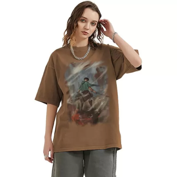 Aelfric Eden Mens Oversized Japanese Harajuku Anime Shirt Unisex Printed Cool TeeA5brown