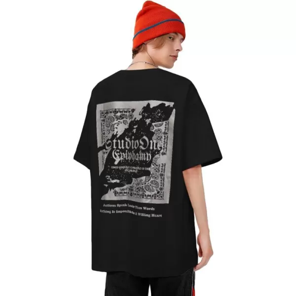 Aelfric Eden Mens Oversized Japanese Harajuku Anime Shirt Unisex Printed Cool TeeB1black