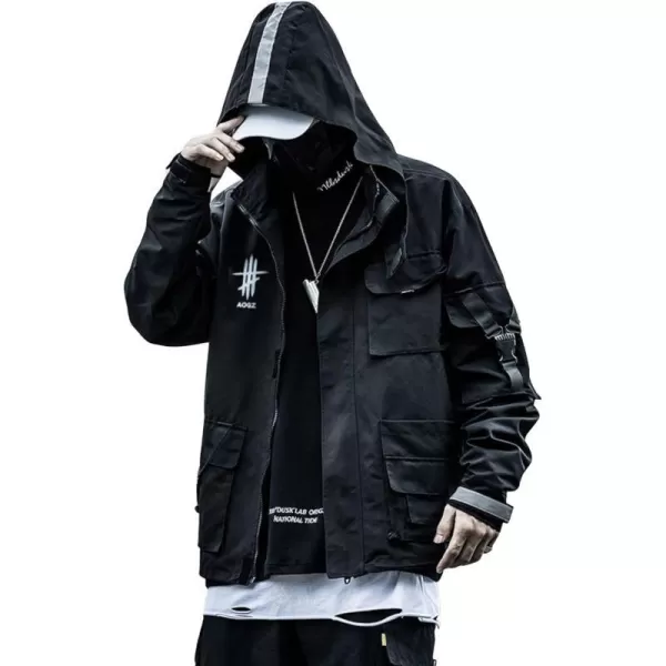 Aelfric Eden Streetwear Windbreaker Jackets Streetwear Multi Pockets Patchwork Hip Hop Cyberpunk Techwear Harajuku Coat3black