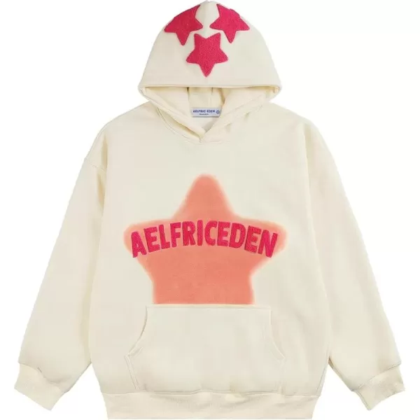 Aelfric Eden Womens Graphic Hoodies Pink Star Print Hoodie Unisex Oversized Hoodies Long Sleeve Pocket PulloverAa01beige