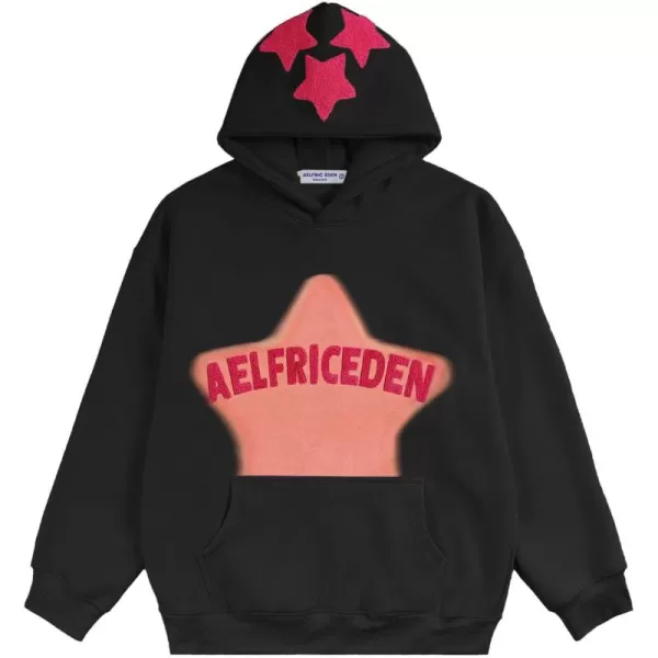 Aelfric Eden Womens Graphic Hoodies Pink Star Print Hoodie Unisex Oversized Hoodies Long Sleeve Pocket PulloverAa02black