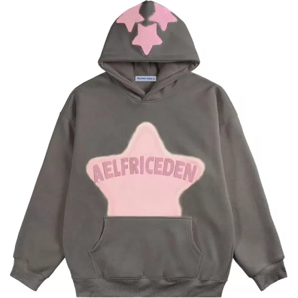 Aelfric Eden Womens Graphic Hoodies Pink Star Print Hoodie Unisex Oversized Hoodies Long Sleeve Pocket PulloverGrey