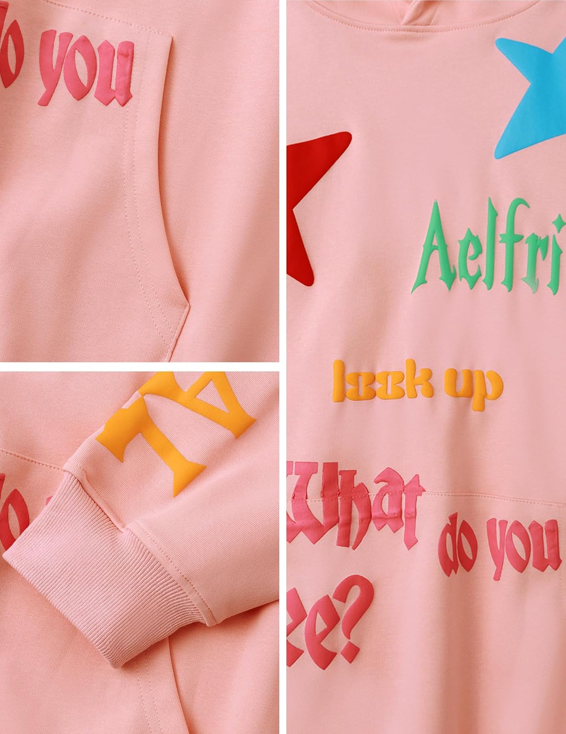 Aelfric Eden Graphic Hoodies for Women Vintage Printed Hoodie Sweatshirt Y2K Oversized Long Sleeve with PocketPink