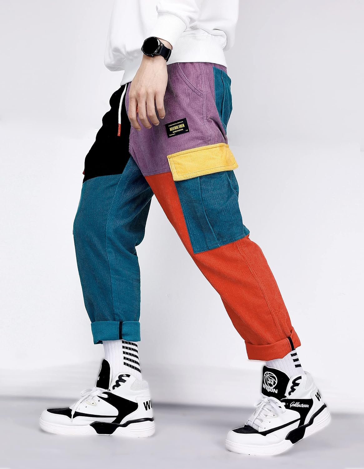 Aelfric Eden Mens Cargo Pants Patchwork MultiPockets Outdoor Fashion Casual Jogger Pants Streetwear with Drawstring01muticolor