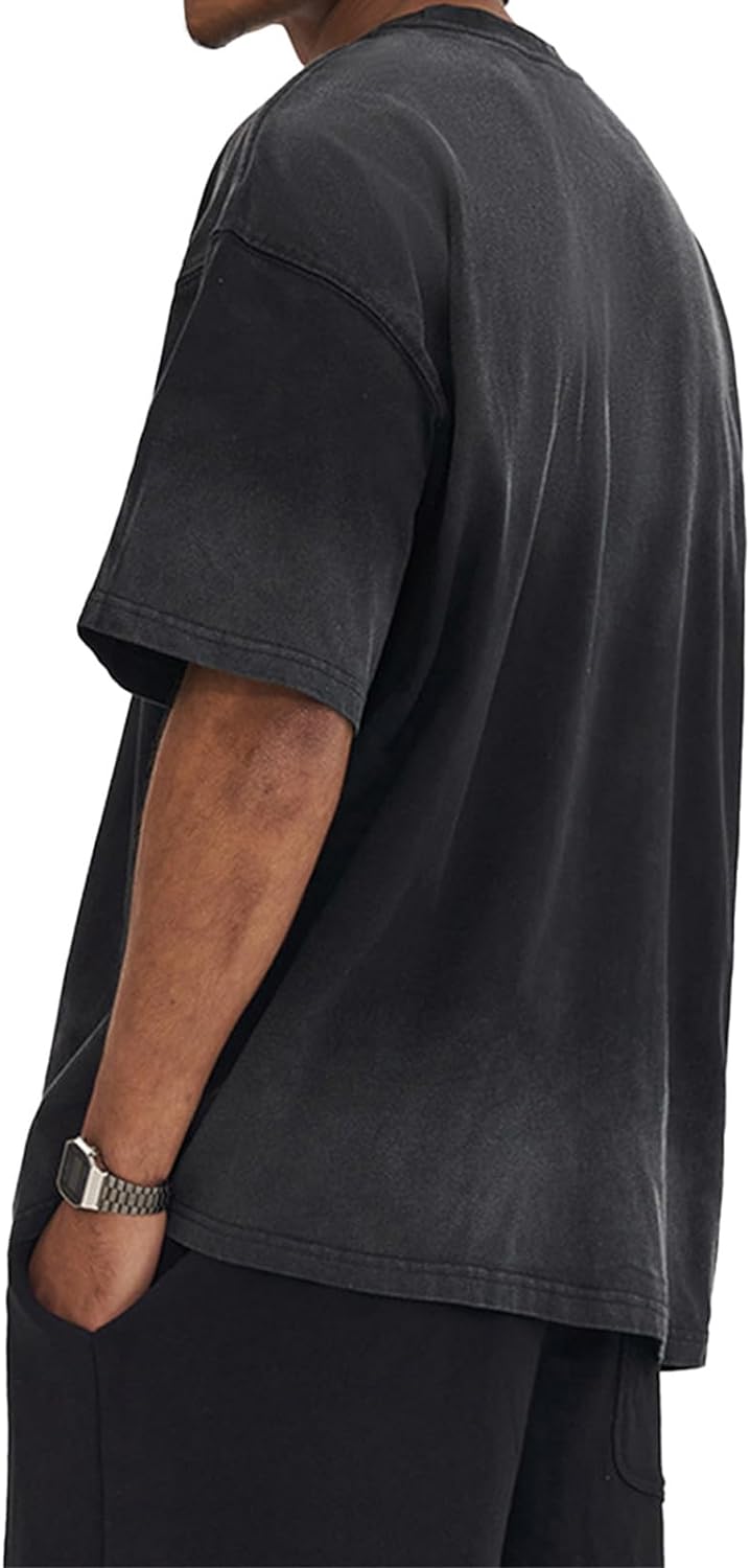Aelfric Eden Mens Solid Tee 90s Vintage Oversized Shirts Streetwear Short Sleeve Casual TopsA6gradient Black