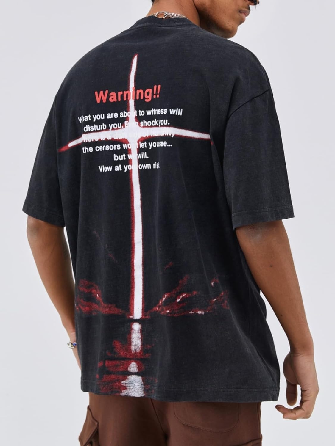 Aelfric Eden Mens Vintage Oversized Tee Shirts Doggy Graphic Print Crewneck Crop Tops Streetwear Cotton Short Sleeve1408black