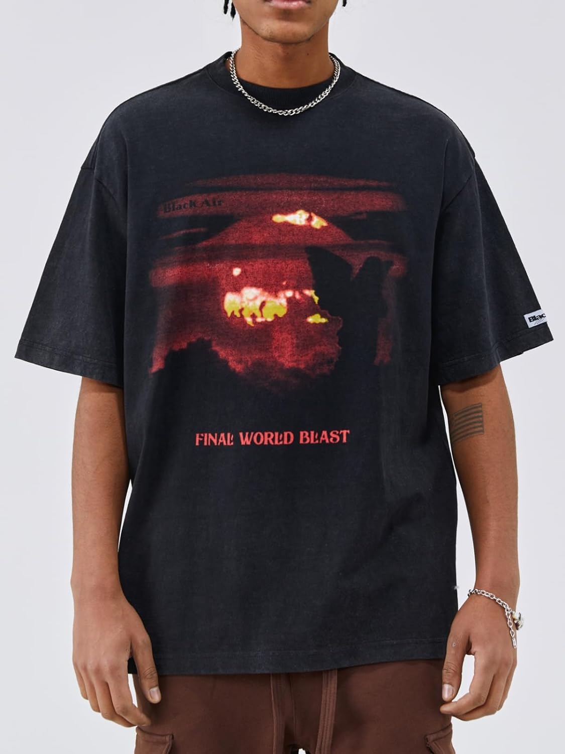 Aelfric Eden Mens Vintage Oversized Tee Shirts Doggy Graphic Print Crewneck Crop Tops Streetwear Cotton Short Sleeve1408black