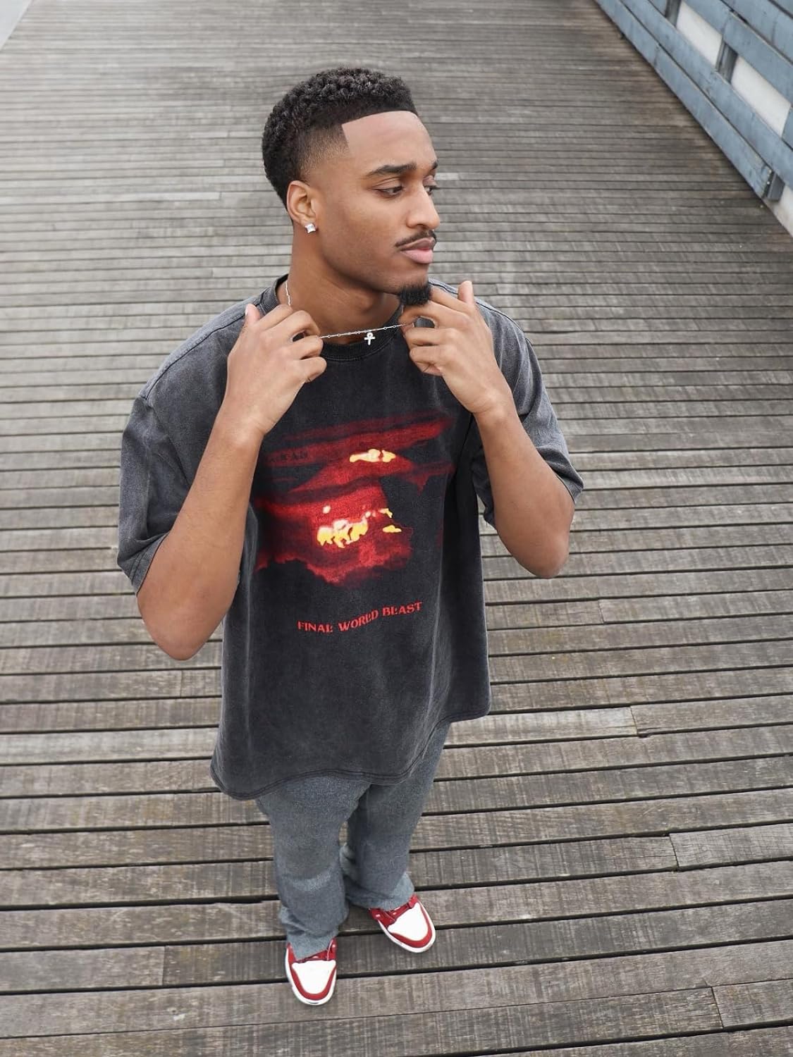 Aelfric Eden Mens Vintage Oversized Tee Shirts Doggy Graphic Print Crewneck Crop Tops Streetwear Cotton Short Sleeve1408black