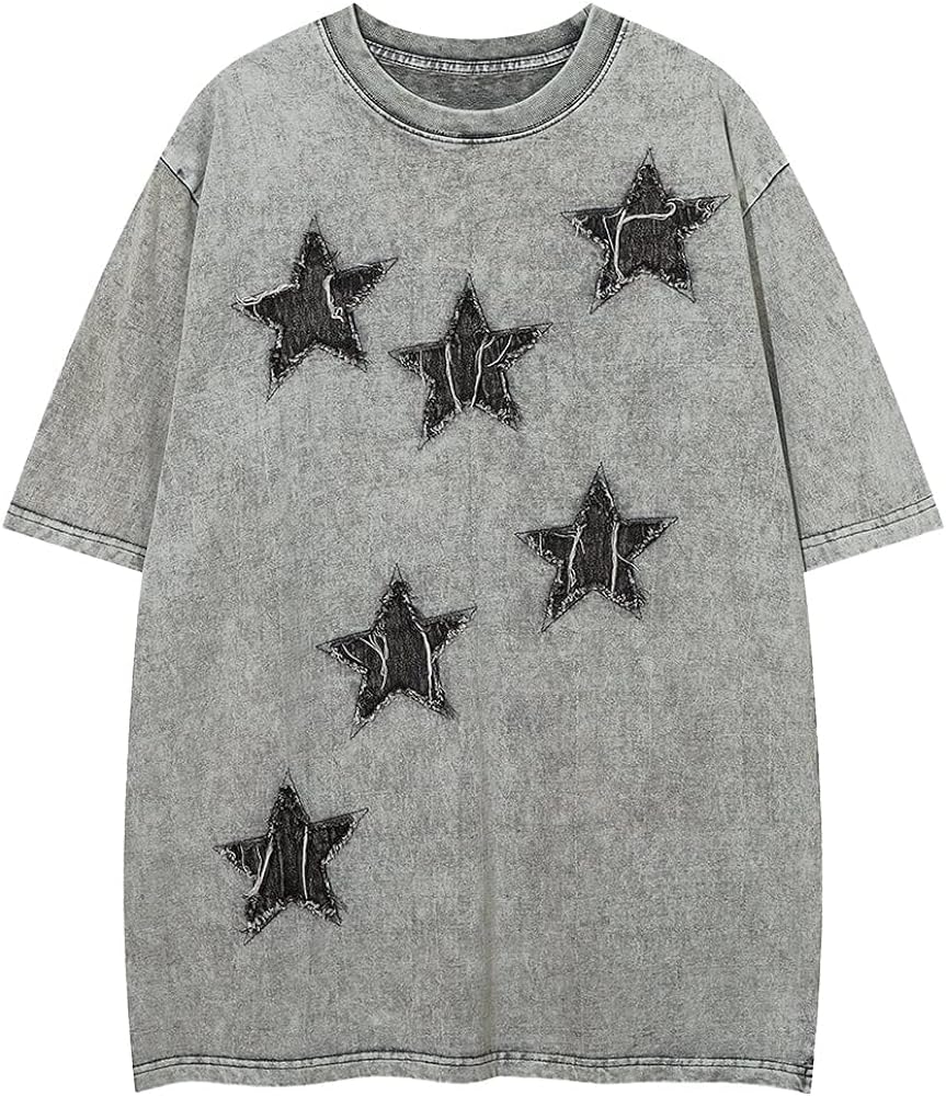 Aelfric Eden Mens Vintage Oversized Tee Shirts Doggy Graphic Print Crewneck Crop Tops Streetwear Cotton Short Sleeve58grey