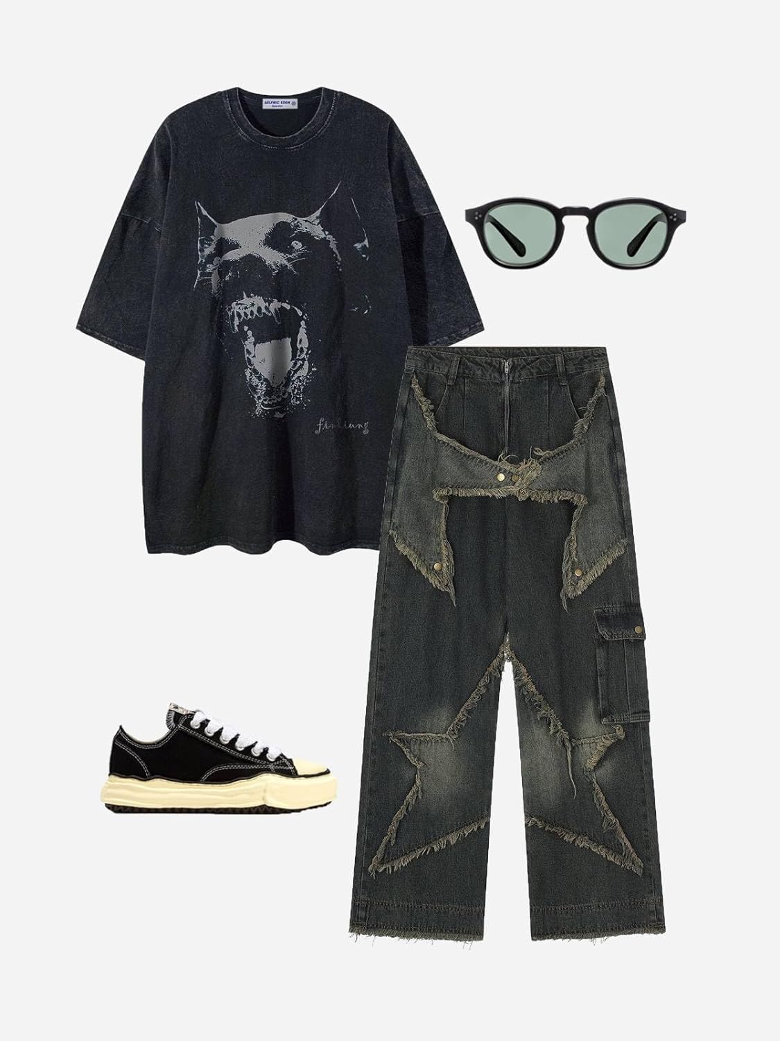 Aelfric Eden Mens Vintage Oversized Tee Shirts Doggy Graphic Print Crewneck Crop Tops Streetwear Cotton Short SleeveA01black