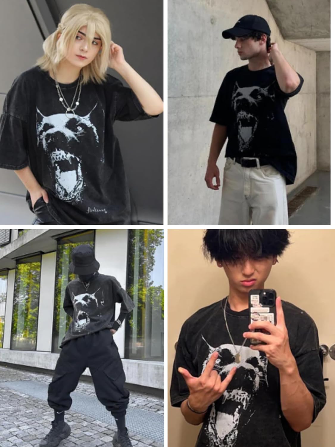 Aelfric Eden Mens Vintage Oversized Tee Shirts Doggy Graphic Print Crewneck Crop Tops Streetwear Cotton Short SleeveA01black