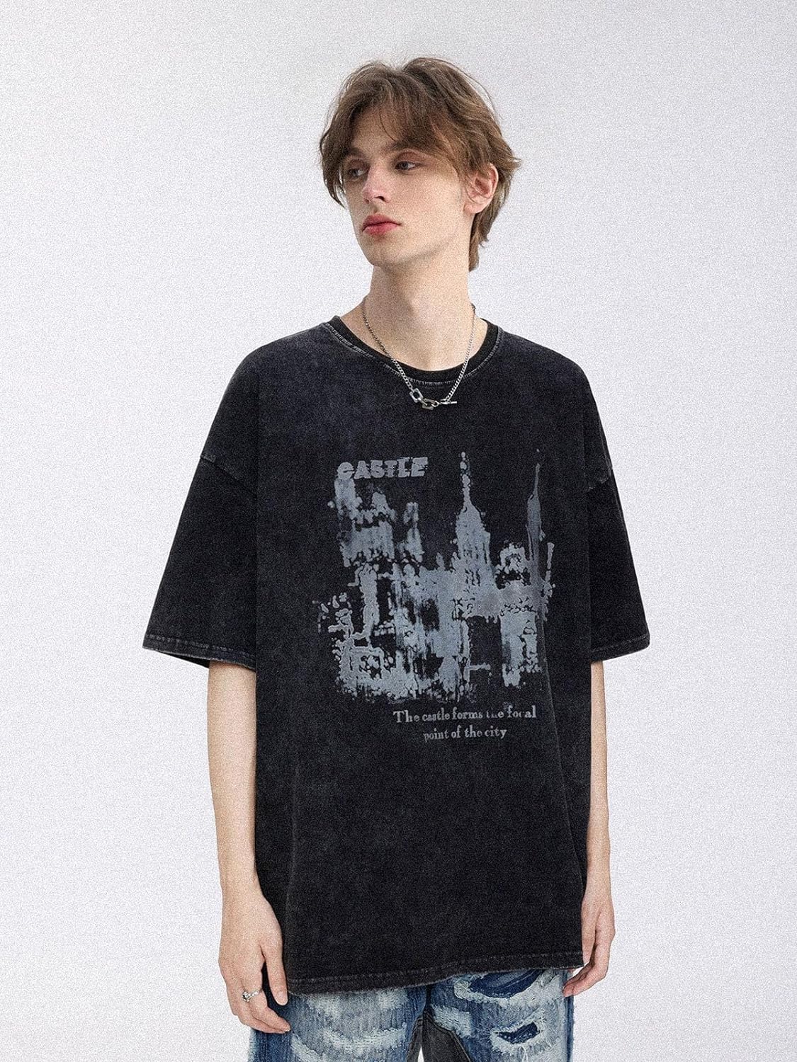 Aelfric Eden Mens Vintage Oversized Tee Shirts Doggy Graphic Print Crewneck Crop Tops Streetwear Cotton Short SleeveW018black