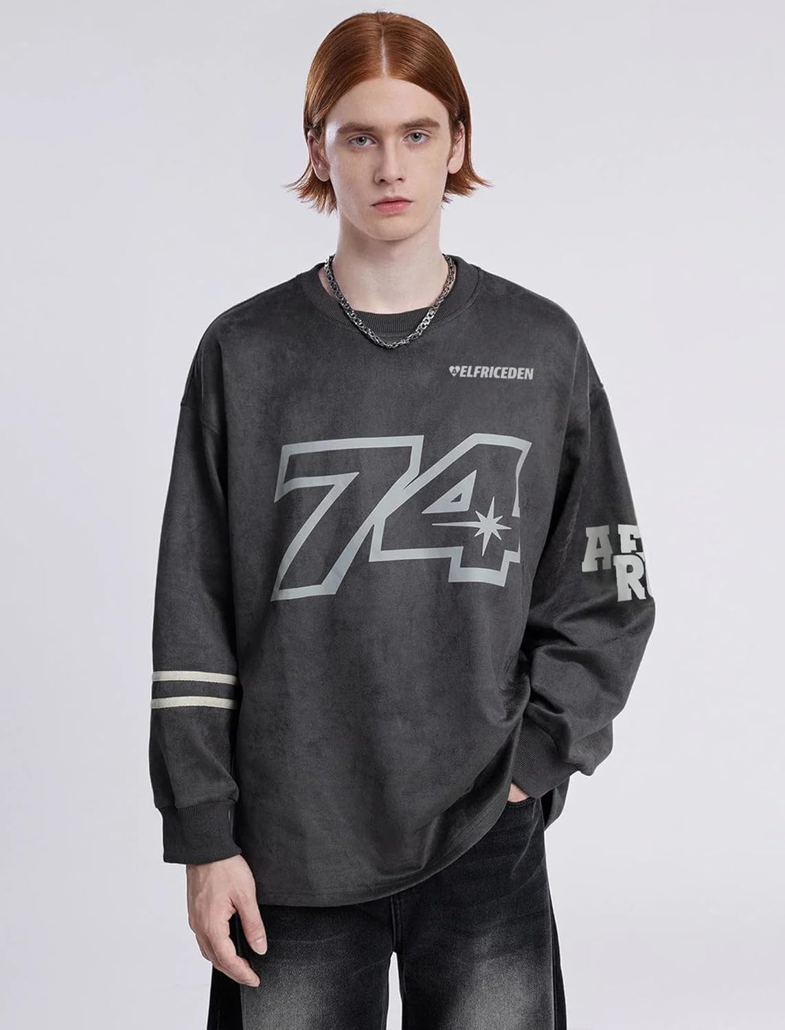 Aelfric Eden Oversized Crewneck Sweatshirts for Men Vintage Graphic Pullover Loose Fit Streetwear Long Sleeve TopGrey