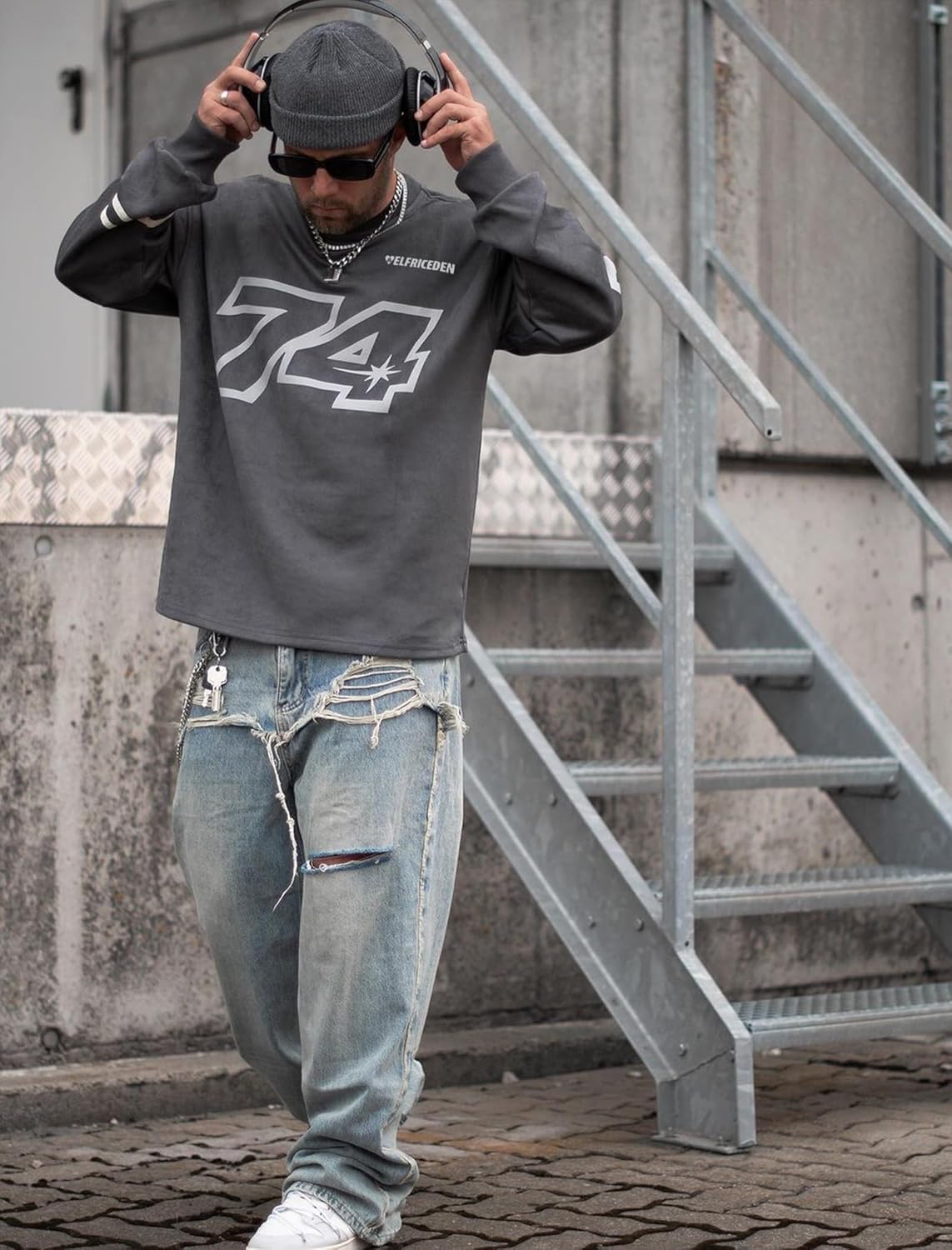 Aelfric Eden Oversized Crewneck Sweatshirts for Men Vintage Graphic Pullover Loose Fit Streetwear Long Sleeve TopGrey