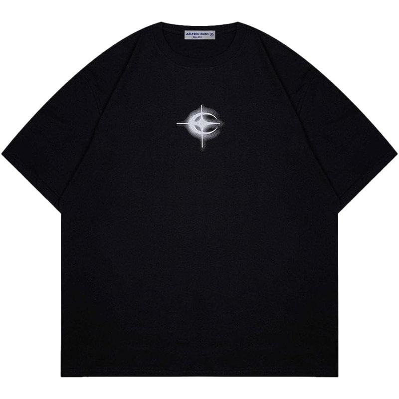 Aelfric Eden Mens Vintage Oversized Tee Shirts Doggy Graphic Print Crewneck Crop Tops Streetwear Cotton Short Sleeve02black