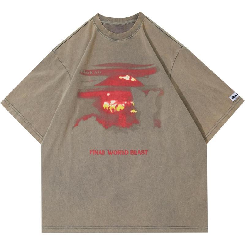 Aelfric Eden Mens Vintage Oversized Tee Shirts Doggy Graphic Print Crewneck Crop Tops Streetwear Cotton Short Sleeve1408khaki