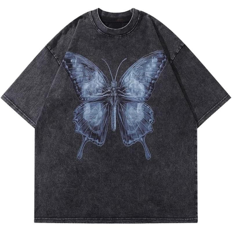 Aelfric Eden Mens Vintage Oversized Tee Shirts Doggy Graphic Print Crewneck Crop Tops Streetwear Cotton Short Sleeve1484black