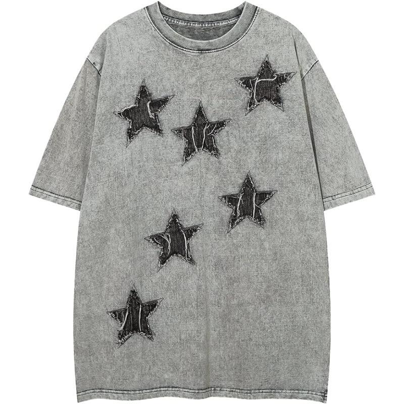 Aelfric Eden Mens Vintage Oversized Tee Shirts Doggy Graphic Print Crewneck Crop Tops Streetwear Cotton Short Sleeve58grey