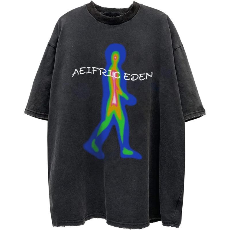 Aelfric Eden Mens Vintage Oversized Tee Shirts Doggy Graphic Print Crewneck Crop Tops Streetwear Cotton Short SleeveW09black