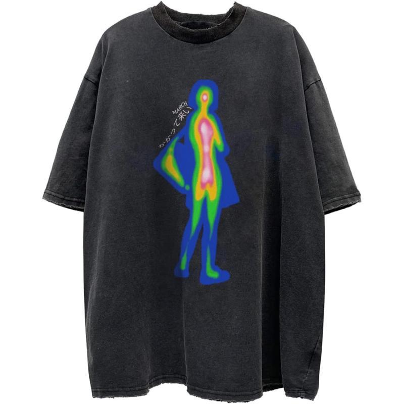 Aelfric Eden Mens Vintage Oversized Tee Shirts Doggy Graphic Print Crewneck Crop Tops Streetwear Cotton Short SleeveW10black