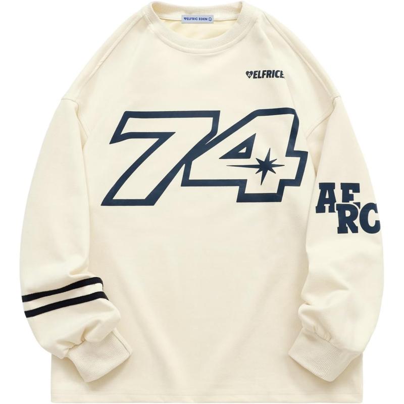 Aelfric Eden Oversized Crewneck Sweatshirts for Men Vintage Graphic Pullover Loose Fit Streetwear Long Sleeve TopBeige