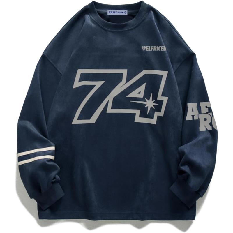 Aelfric Eden Oversized Crewneck Sweatshirts for Men Vintage Graphic Pullover Loose Fit Streetwear Long Sleeve TopBlue