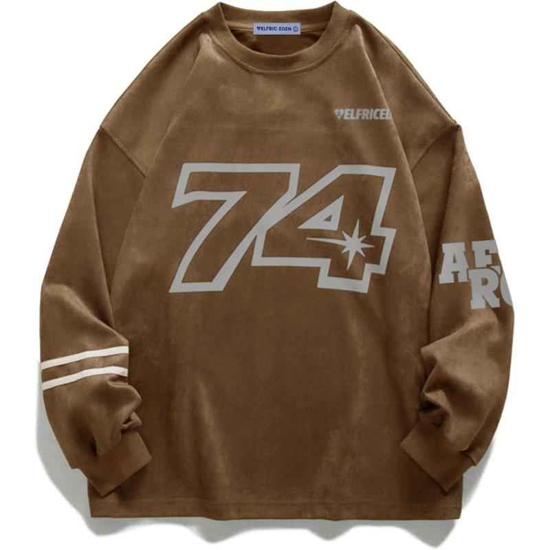 Aelfric Eden Oversized Crewneck Sweatshirts for Men Vintage Graphic Pullover Loose Fit Streetwear Long Sleeve TopBrown
