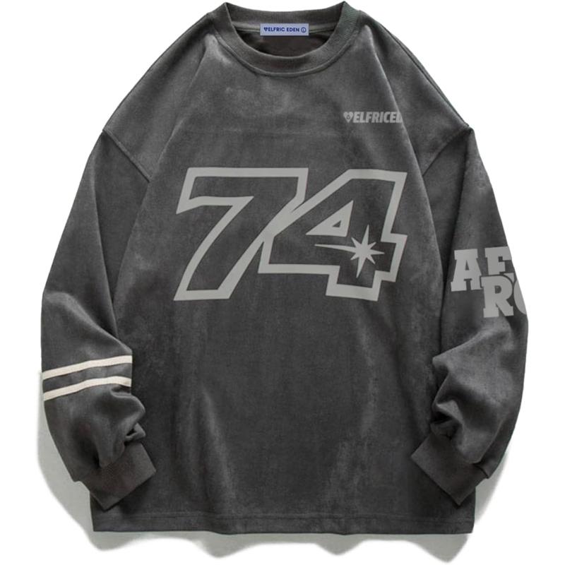 Aelfric Eden Oversized Crewneck Sweatshirts for Men Vintage Graphic Pullover Loose Fit Streetwear Long Sleeve TopGrey