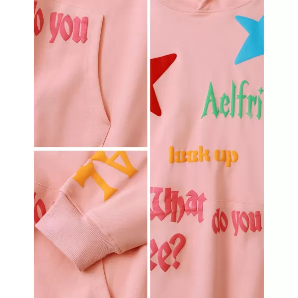 Aelfric Eden Graphic Hoodies for Women Vintage Printed Hoodie Sweatshirt Y2K Oversized Long Sleeve with PocketPink