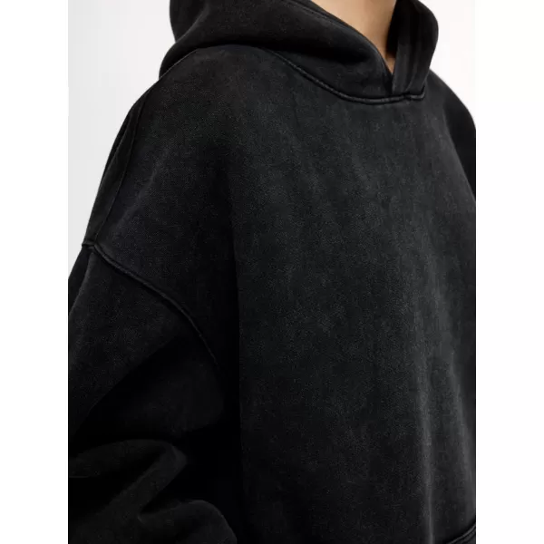 Aelfric Eden Hoodie Oversized Solid Hoodies Unisex Vintage Washed Hooded Sweatshirt with PocketBlack