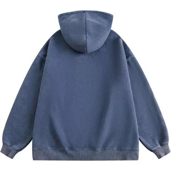 Aelfric Eden Hoodie Oversized Solid Hoodies Unisex Vintage Washed Hooded Sweatshirt with PocketBlue