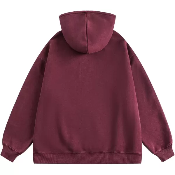 Aelfric Eden Hoodie Oversized Solid Hoodies Unisex Vintage Washed Hooded Sweatshirt with PocketBurgundy