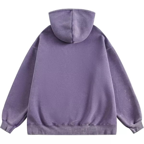 Aelfric Eden Hoodie Oversized Solid Hoodies Unisex Vintage Washed Hooded Sweatshirt with PocketPurple