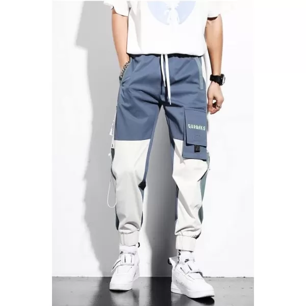 Aelfric Eden Mens Cargo Pants Patchwork MultiPockets Outdoor Fashion Casual Jogger Pants Streetwear with Drawstring416blueampwhite