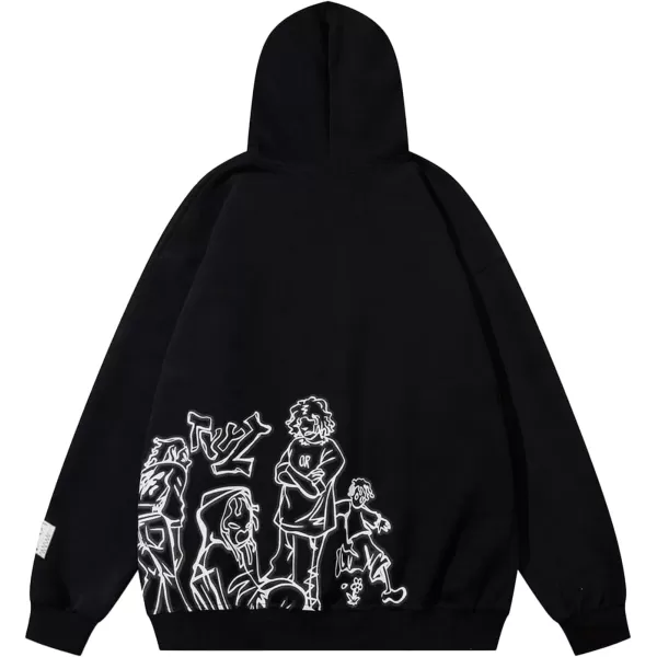 Aelfric Eden Mens Graphic Hoodies Y2k Hoodies Oversized Streetwear Hoodie Sweatshirt Casual Harajuku Hooded Pullover03cartoonblack