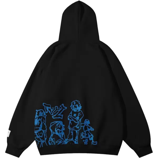 Aelfric Eden Mens Graphic Oversized Hoodie Cartoon Character Print Streetwear Casual hoodies y2k Hooded Sweatshirt01black