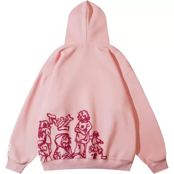 Aelfric Eden Mens Graphic Oversized Hoodie Cartoon Character Print Streetwear Casual hoodies y2k Hooded Sweatshirt01pink