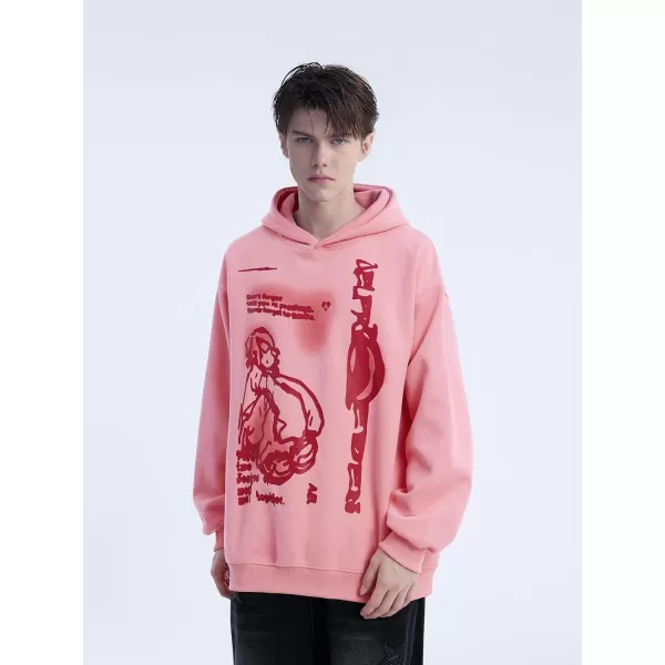 Aelfric Eden Mens Graphic Oversized Hoodie Cartoon Character Print Streetwear Casual hoodies y2k Hooded Sweatshirt1524pink