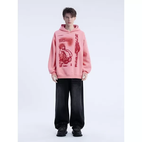 Aelfric Eden Mens Graphic Oversized Hoodie Cartoon Character Print Streetwear Casual hoodies y2k Hooded Sweatshirt1524pink