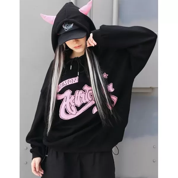 Aelfric Eden Mens Graphic Oversized Hoodie Cartoon Character Print Streetwear Casual hoodies y2k Hooded SweatshirtZ02black