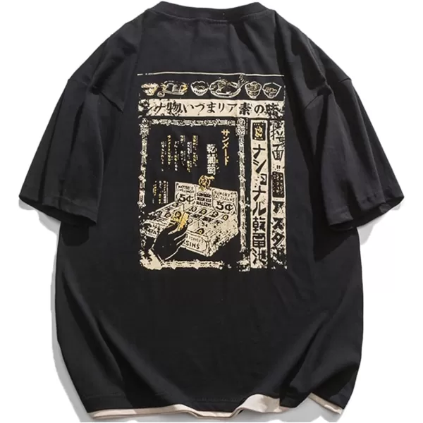 Aelfric Eden Mens Japanese Casual Short Sleeves Graphic Print Shirts Unisex Vintage Tee09black