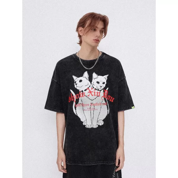 Aelfric Eden Mens Japanese Casual Short Sleeves Graphic Print Shirts Unisex Vintage Tee40a02black