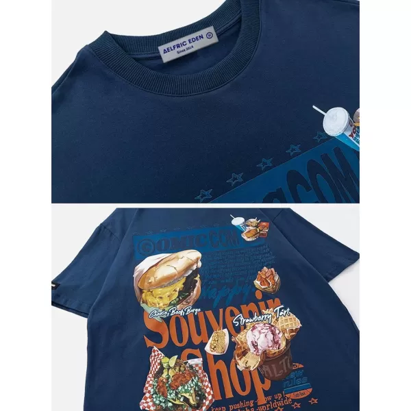 Aelfric Eden Mens Japanese Casual Short Sleeves Graphic Print Shirts Unisex Vintage TeeD01food Lettersnavyblue