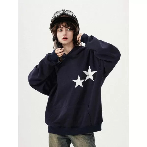 Aelfric Eden Mens Star Oversized Hoodie Print Streetwear Casual hoodies y2k Hooded Sweatshirt1410dark Blue