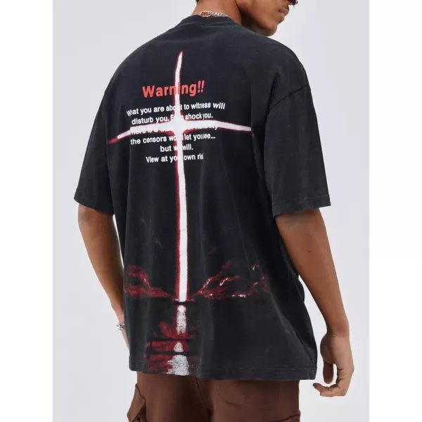 Aelfric Eden Mens Vintage Oversized Tee Shirts Doggy Graphic Print Crewneck Crop Tops Streetwear Cotton Short Sleeve1408black