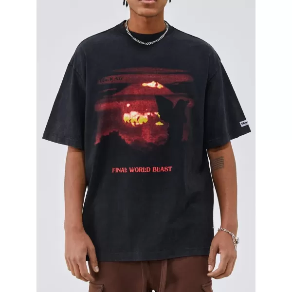 Aelfric Eden Mens Vintage Oversized Tee Shirts Doggy Graphic Print Crewneck Crop Tops Streetwear Cotton Short Sleeve1408black
