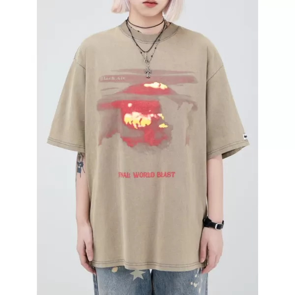 Aelfric Eden Mens Vintage Oversized Tee Shirts Doggy Graphic Print Crewneck Crop Tops Streetwear Cotton Short Sleeve1408khaki