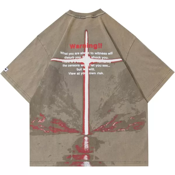 Aelfric Eden Mens Vintage Oversized Tee Shirts Doggy Graphic Print Crewneck Crop Tops Streetwear Cotton Short Sleeve1408khaki